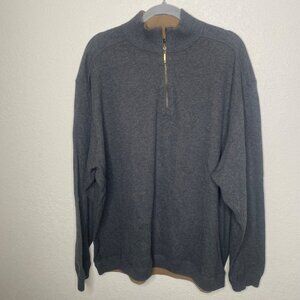 Caribbean Joe Quarter-Zip Sweater Mens XXL Gray 100% Cotton Preppy Pullover Goin